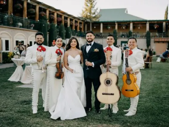 Kristina Trejo and Anthony Salguero incorporated a mariachi band performance into their wedding on June 23, 2023. “The mariachi was a way for me to honor, deep down, who I am,” said Ms. Trejo, who is a first-generation Mexican American. Credit...Max Junio